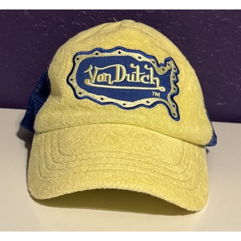 Vintage Von Dutch Trucker Hat Terry Towel USA Map Paris Hilton Kim Y2K 90s Rare - Picture 2 of 6